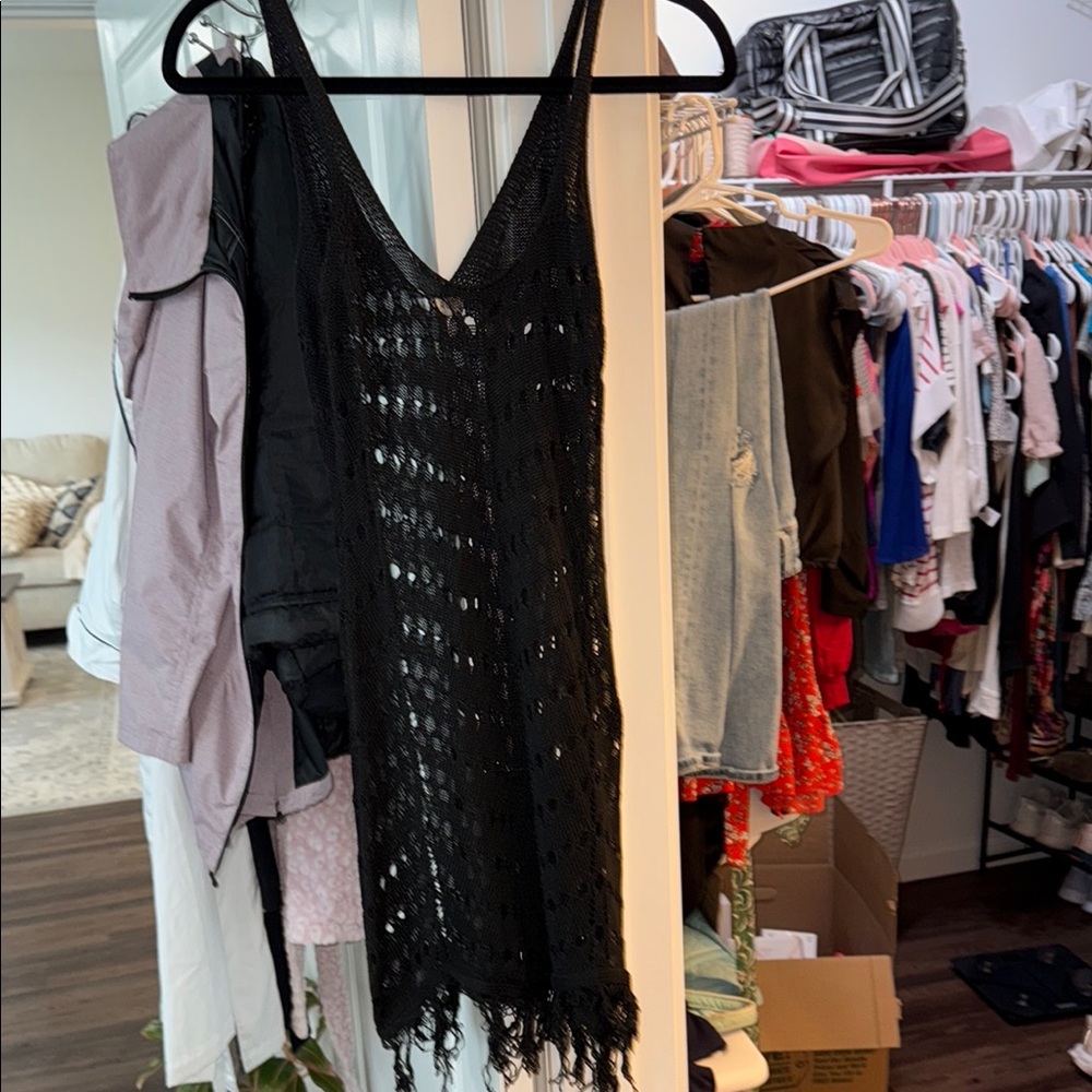 Elegant Black Crochet Swim Coverup